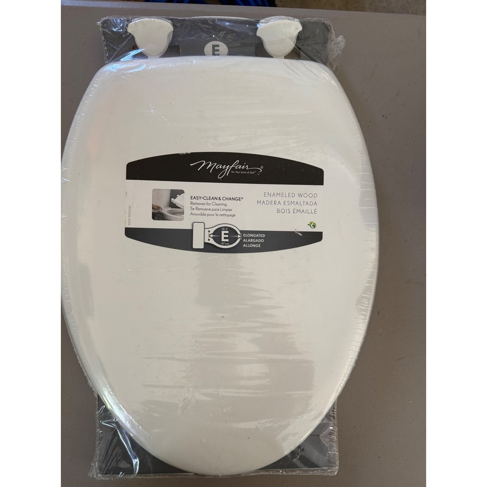 Mayfair White Elongated Toilet Seat Enameled Wood Easy Clean Change 144ECA 000